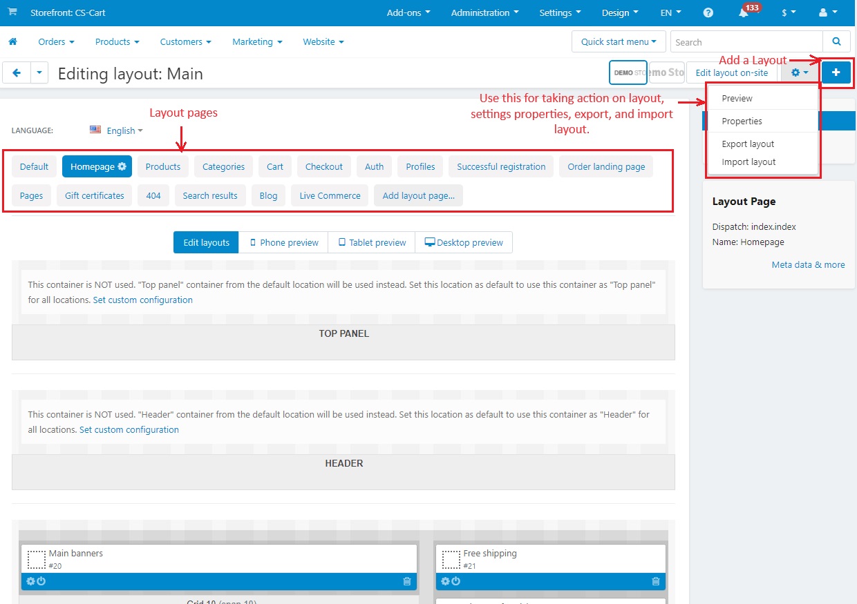 Layout home page