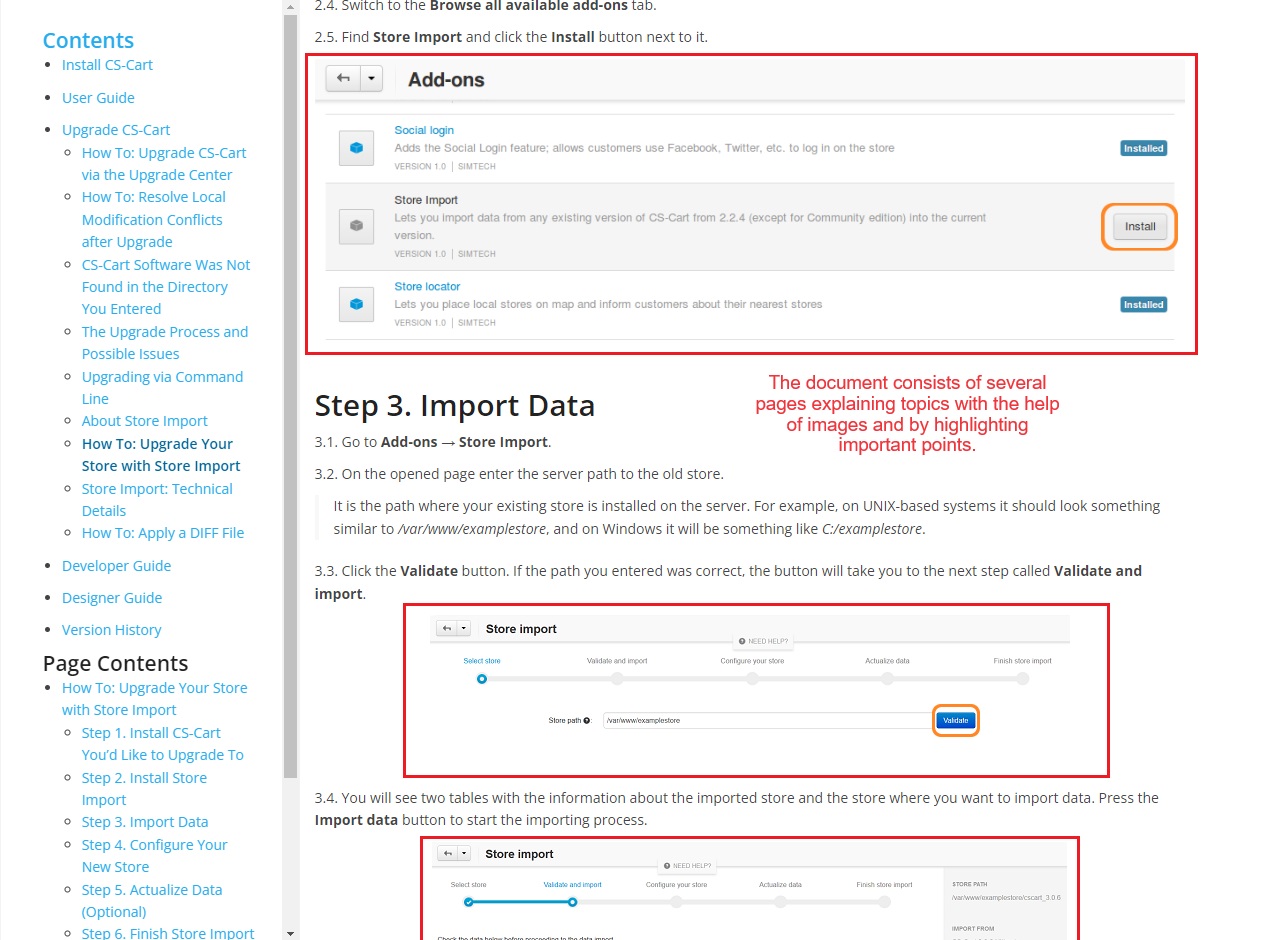 Documentation consist of several page with explanation
