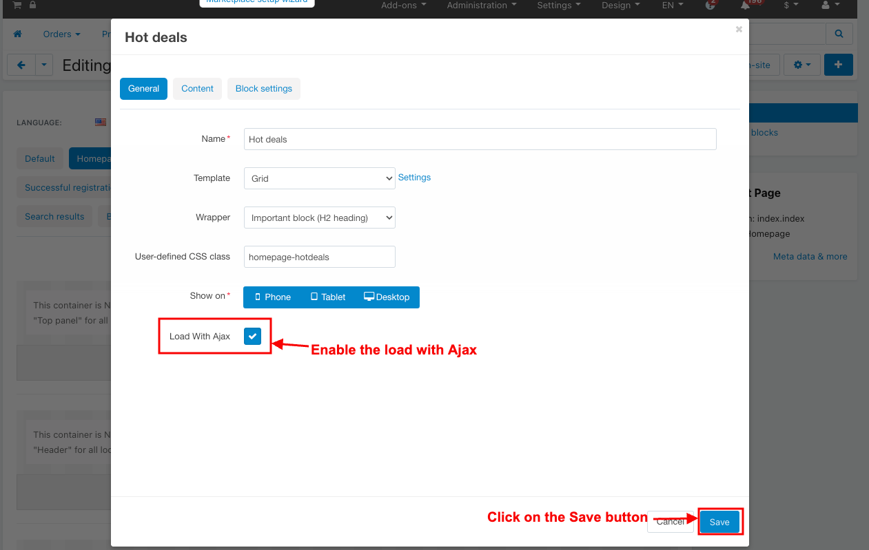 Enable the load with Ajax