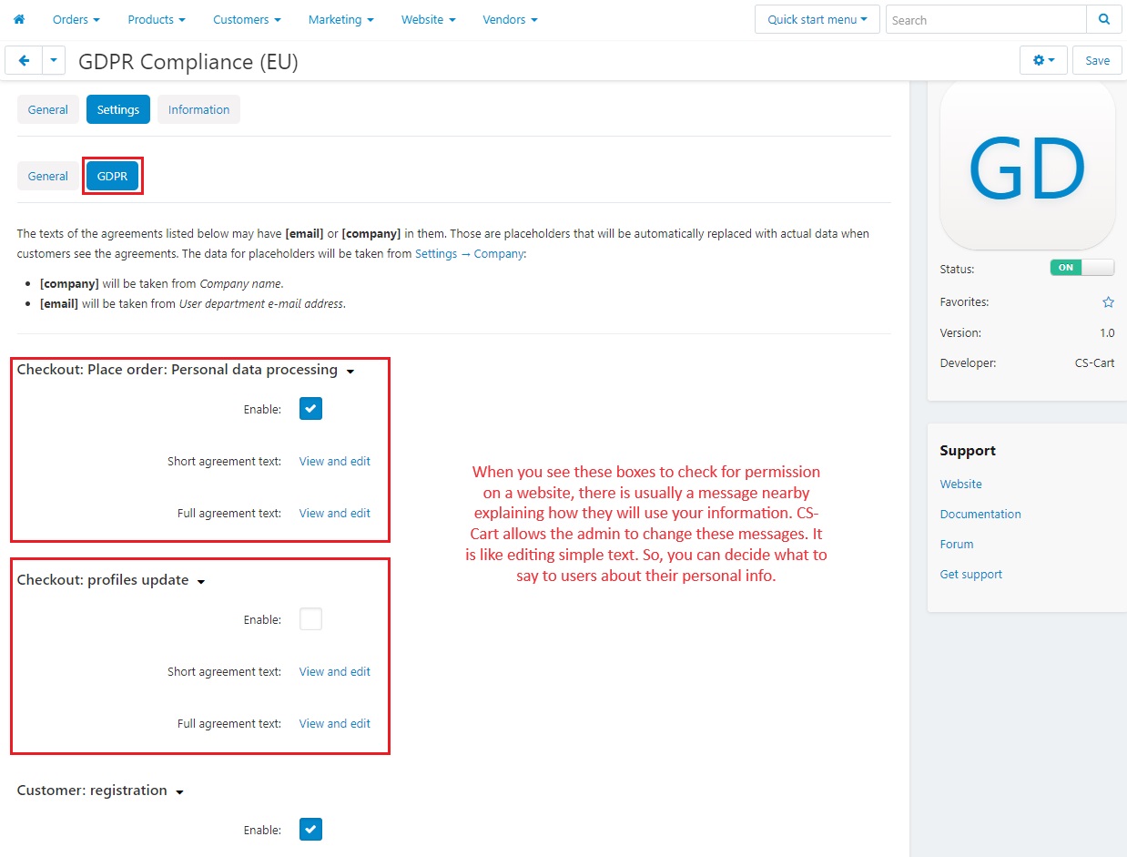 GDPR tab main setting
