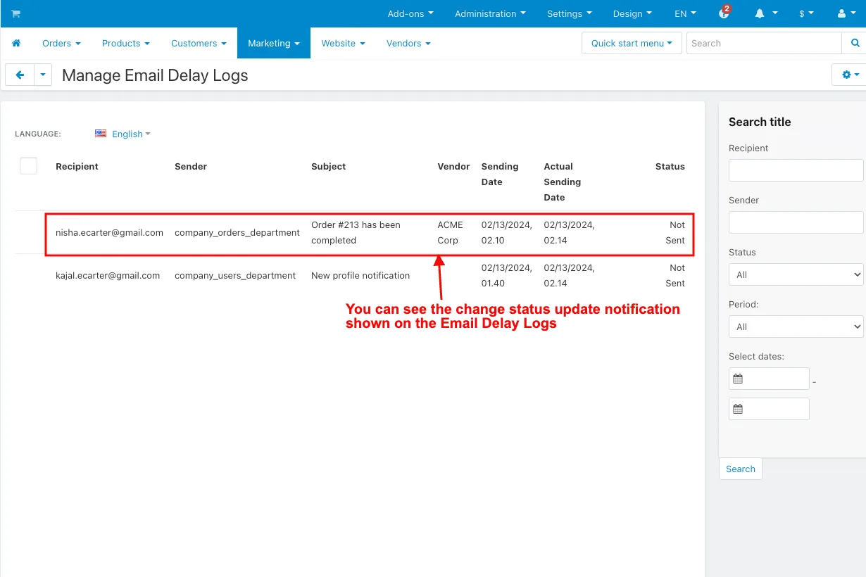 change status update notification