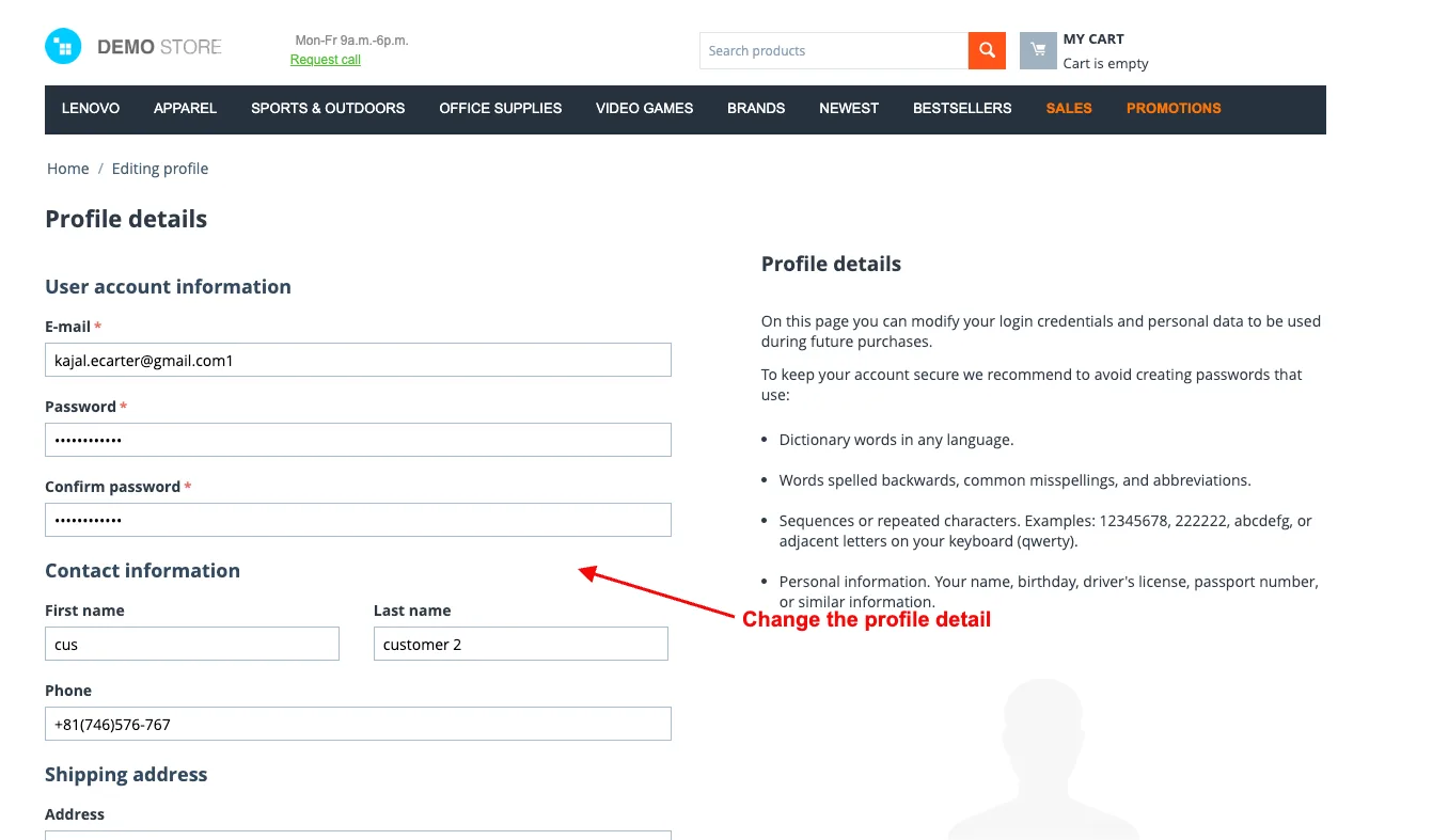 change the profile detail