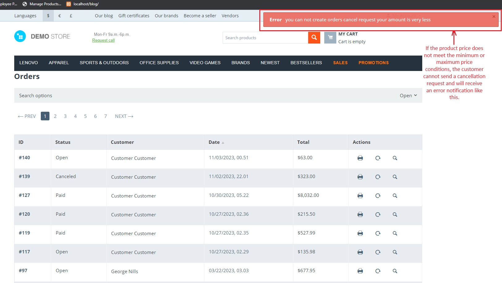 You can not create orders cancel request your amount is very less