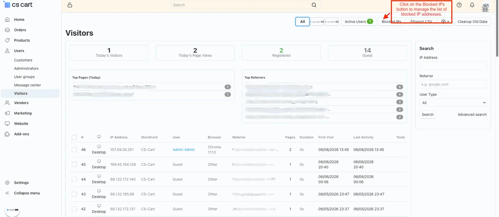 CS-Cart User Tracking Add-on: Visitor Analytics — illustration 8