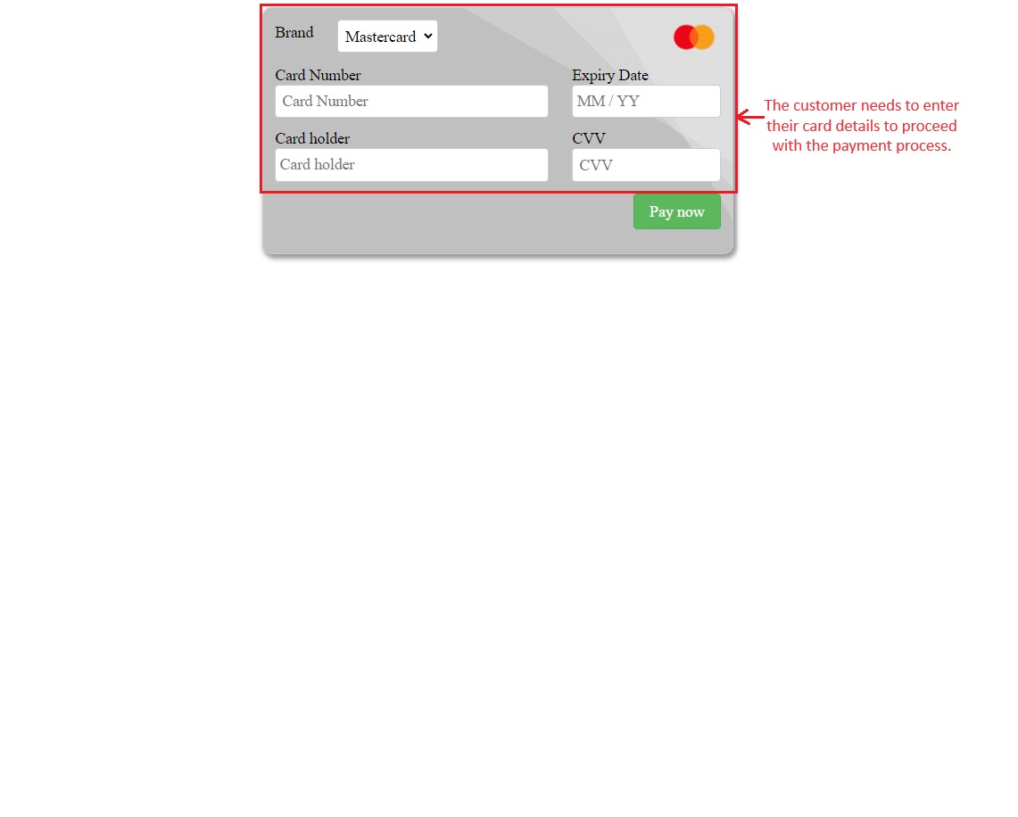 Card details customers needs to enter
