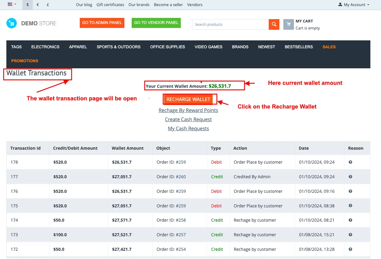 Wallet recharge page