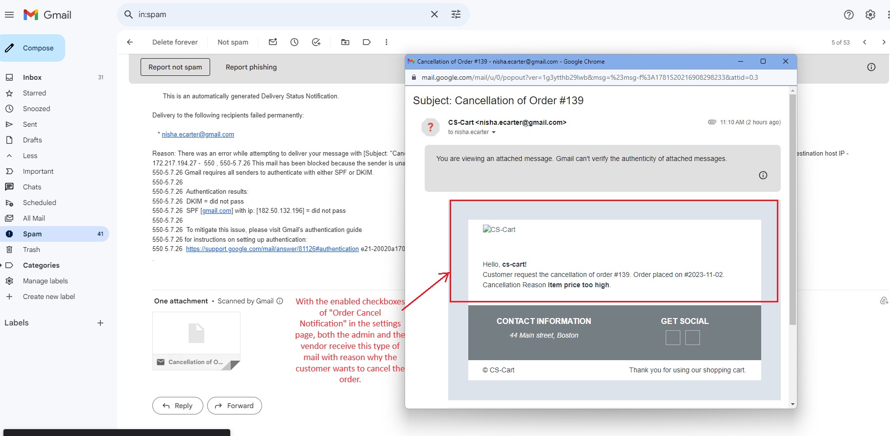 Mail of Cancel order request