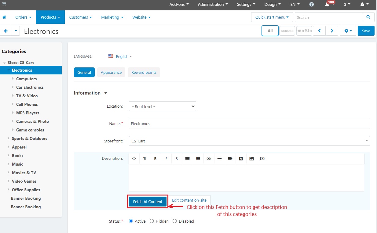 With Fetch button get description of this addon