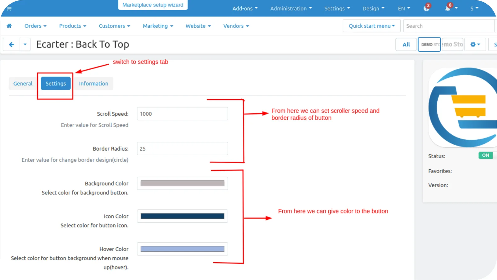 CS-Cart Back to Top Add-on: Scroll Button — illustration 2