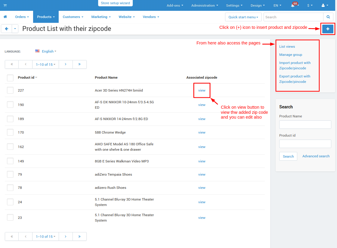 zip code product list page