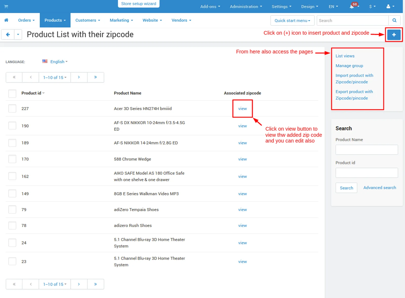 zip code product list page
