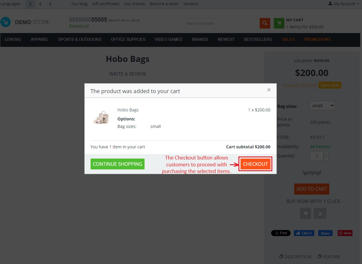 Checkout button page