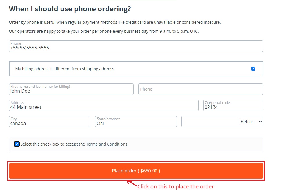 Place the order button