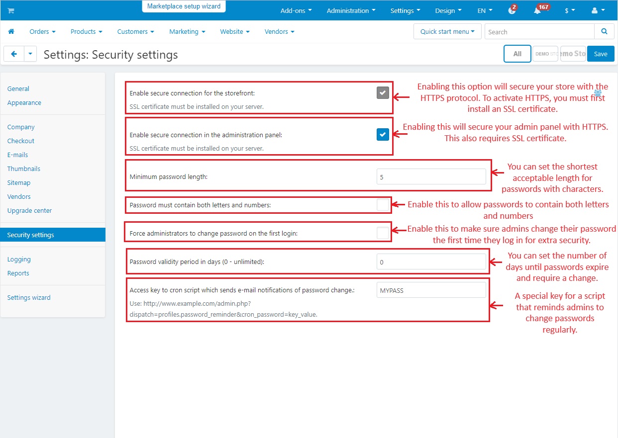 Main settings of this security addon