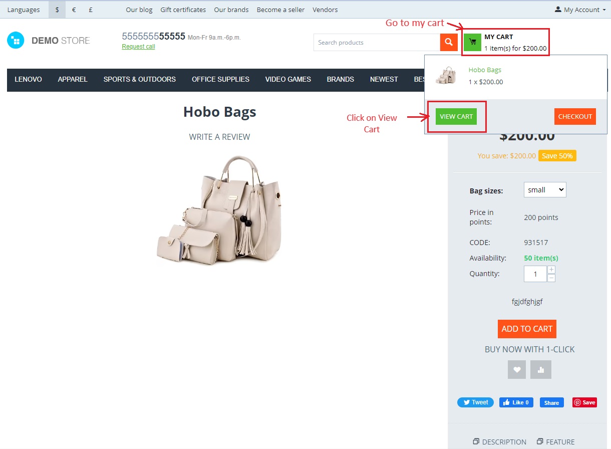 My Cart with view cart button