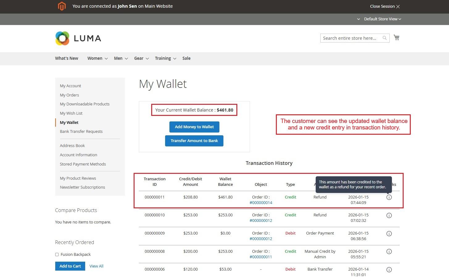 updated wallet balance
