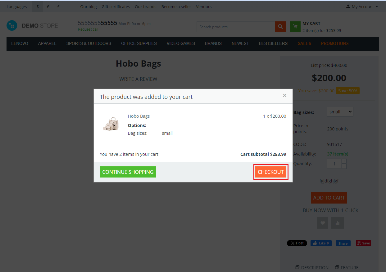 Product checkout page
