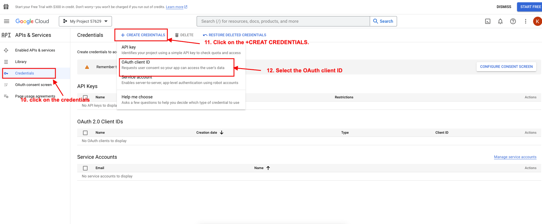 API and service page