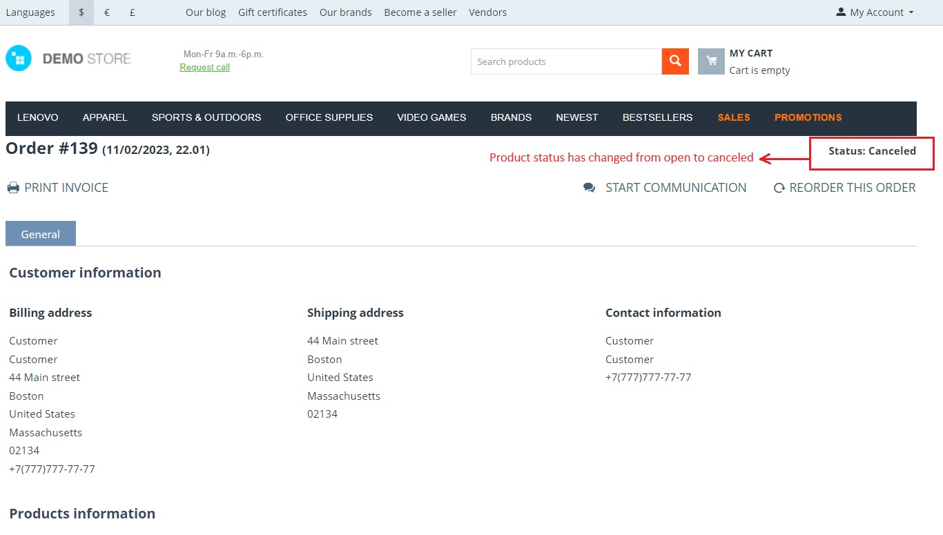 Status change from open to cancel