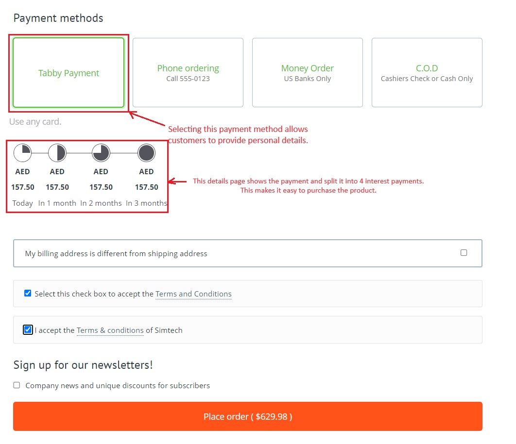 This page allows customers to add personal information