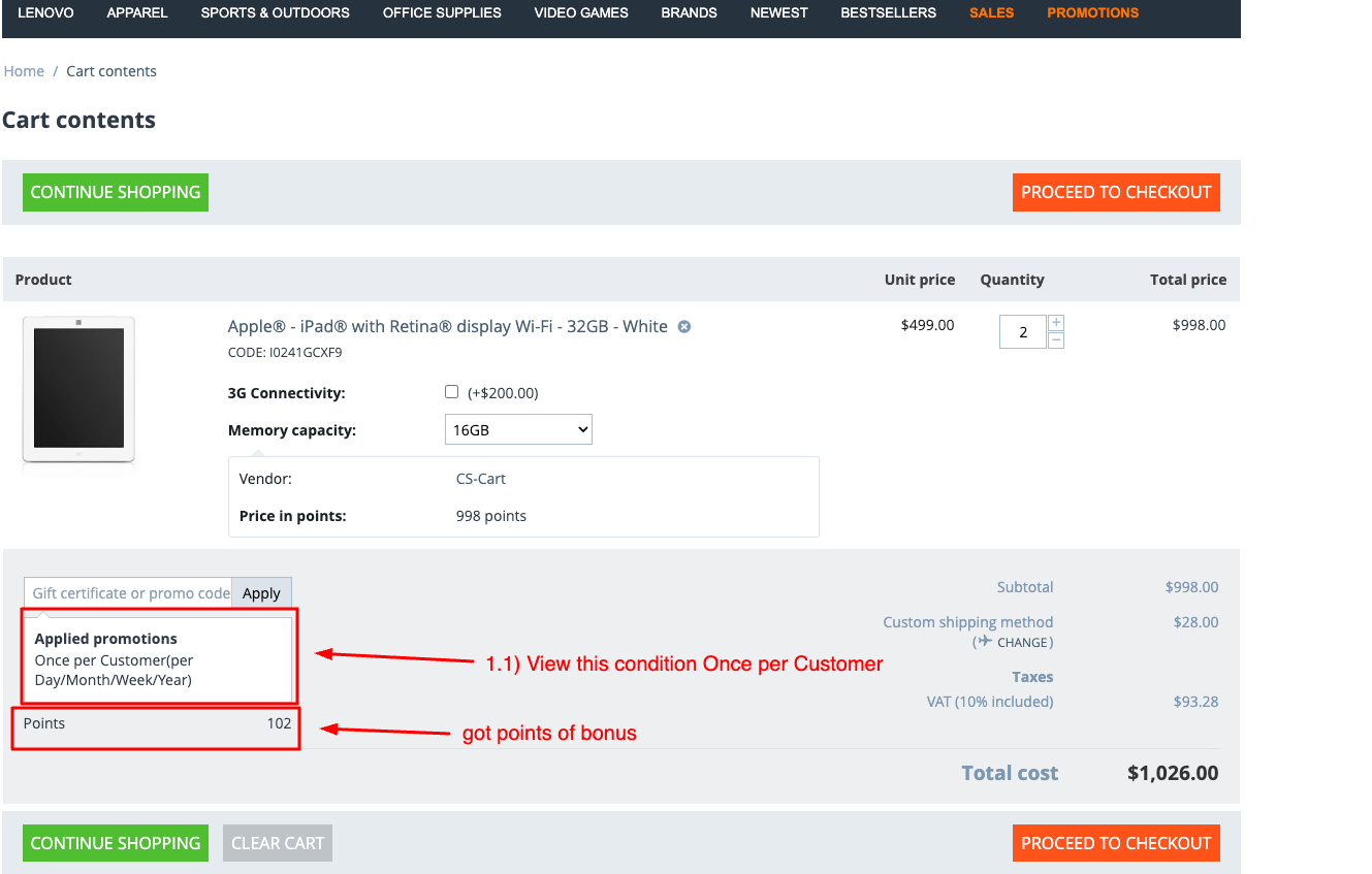 show promotion storefront page