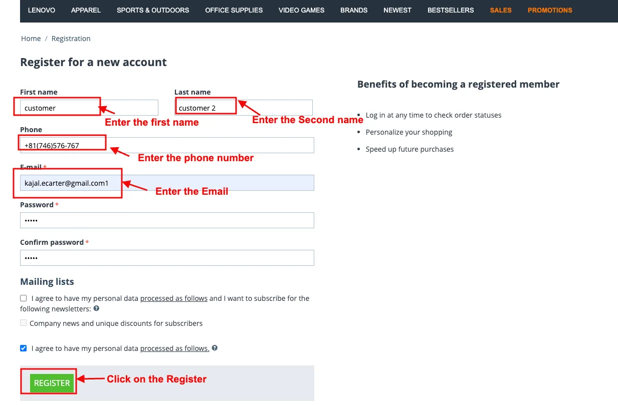 Register button