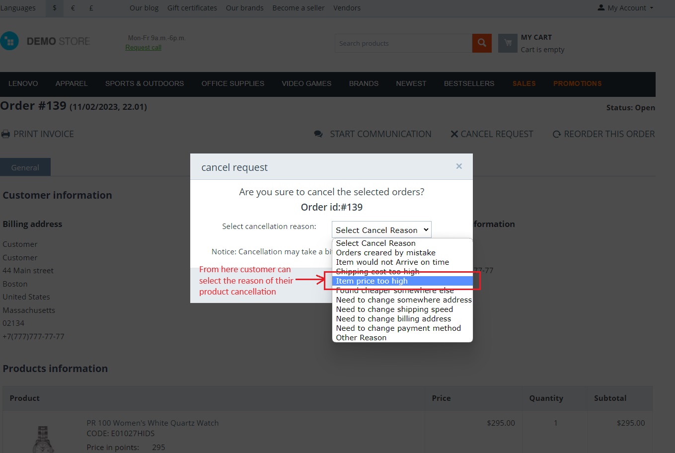 List of reasons for product cancellation