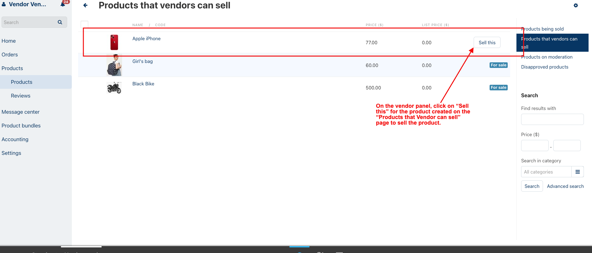 products that vendor can sell