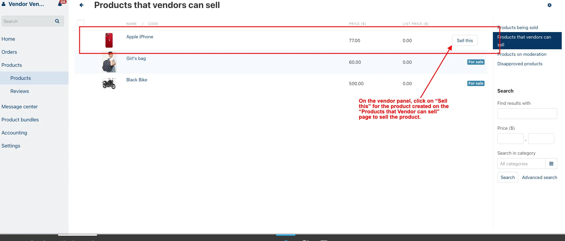 products that vendor can sell