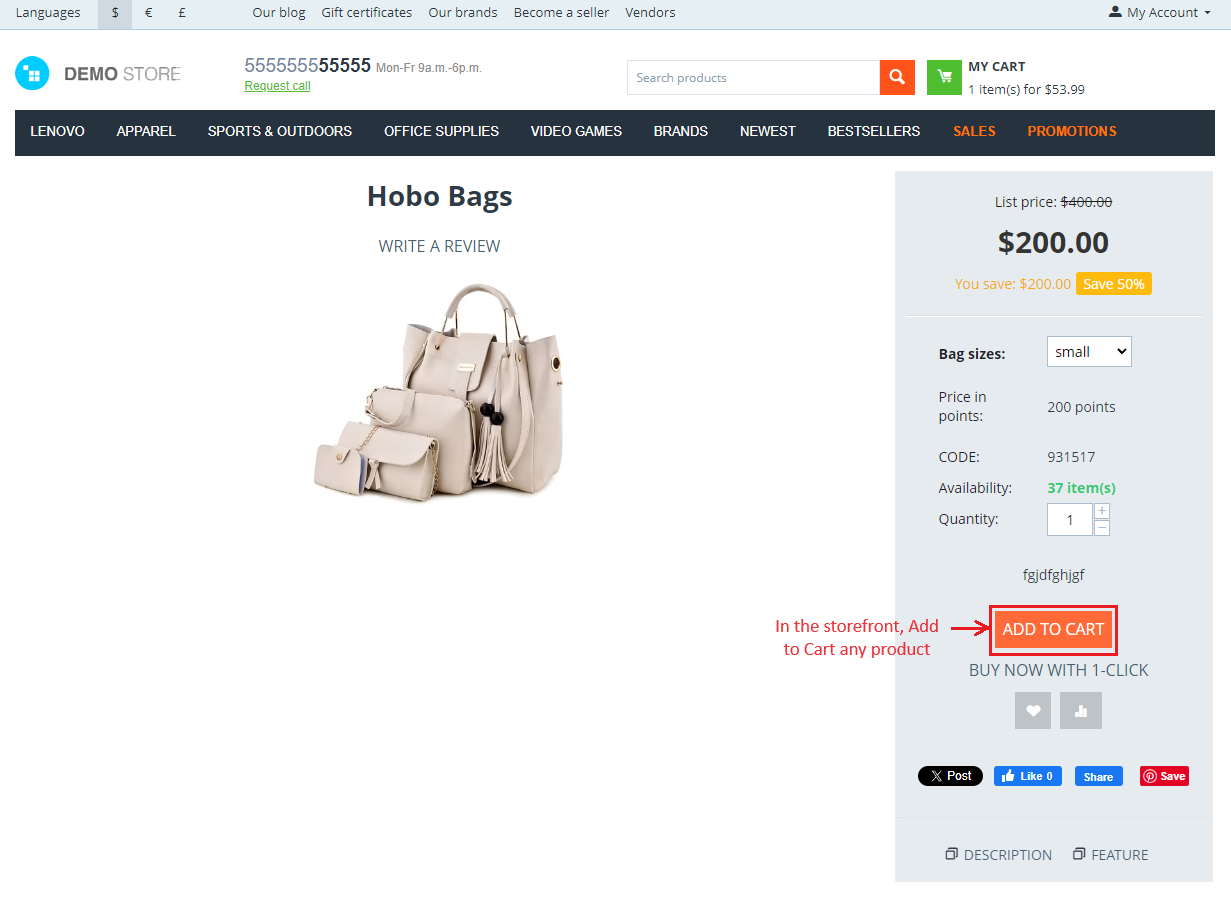 Add to cart button page