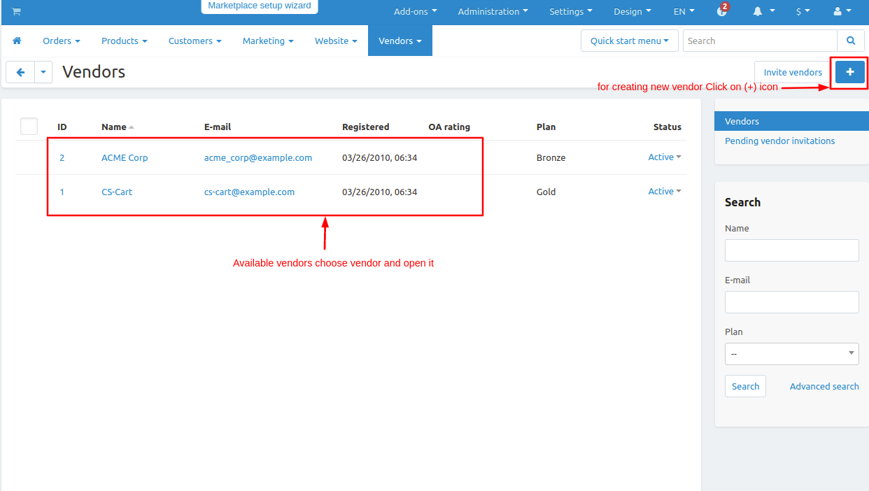 vendor page