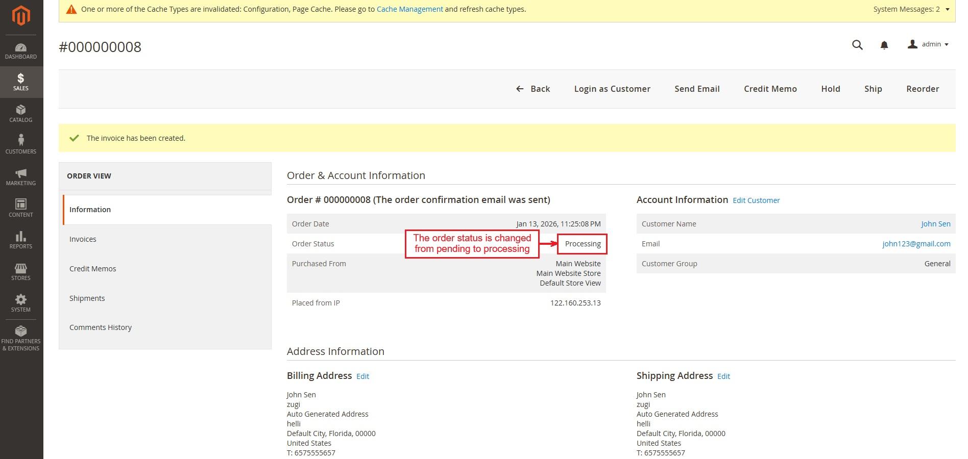 order status changed