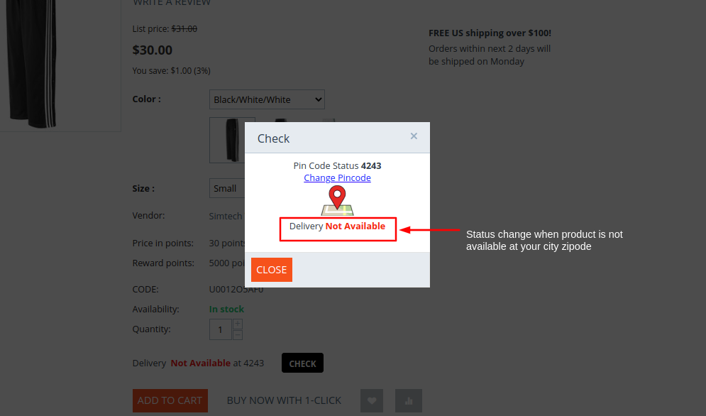  product is not delivered at your pin code page