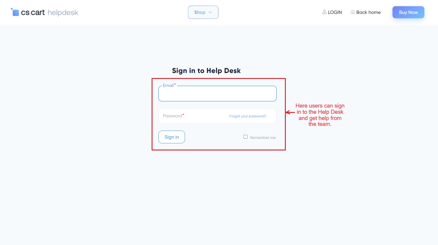 Help desk page