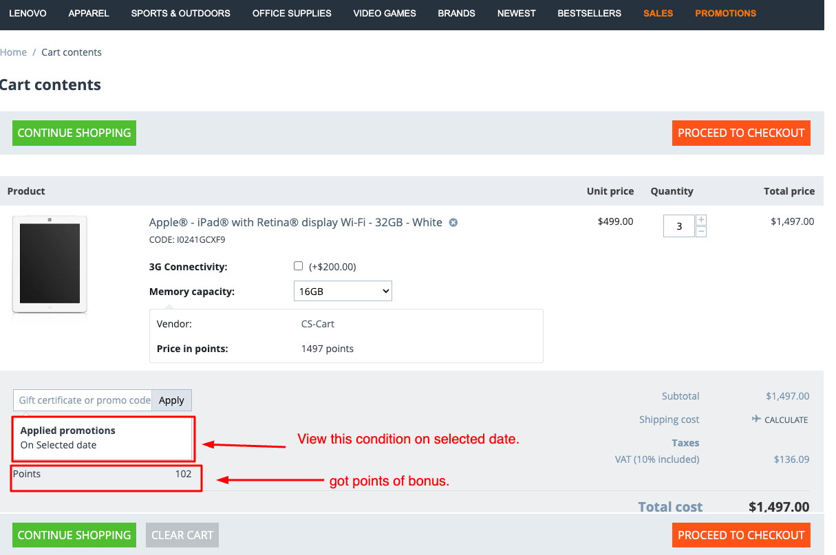 selected date storefront page