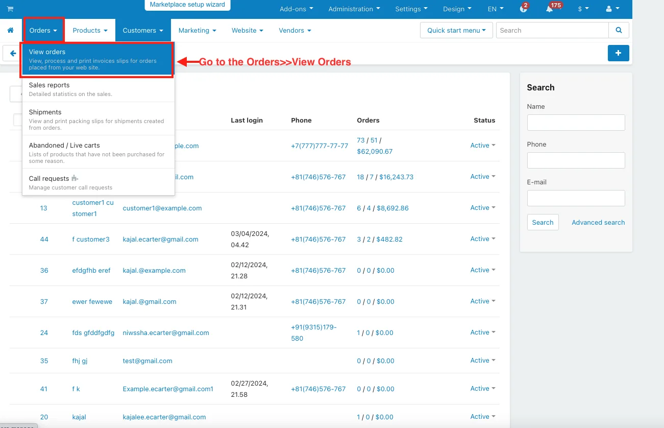 orders and view orders></p>
<ul><li>Here, the admin can change the order status to paid.</li></ul>
<p><img alt=