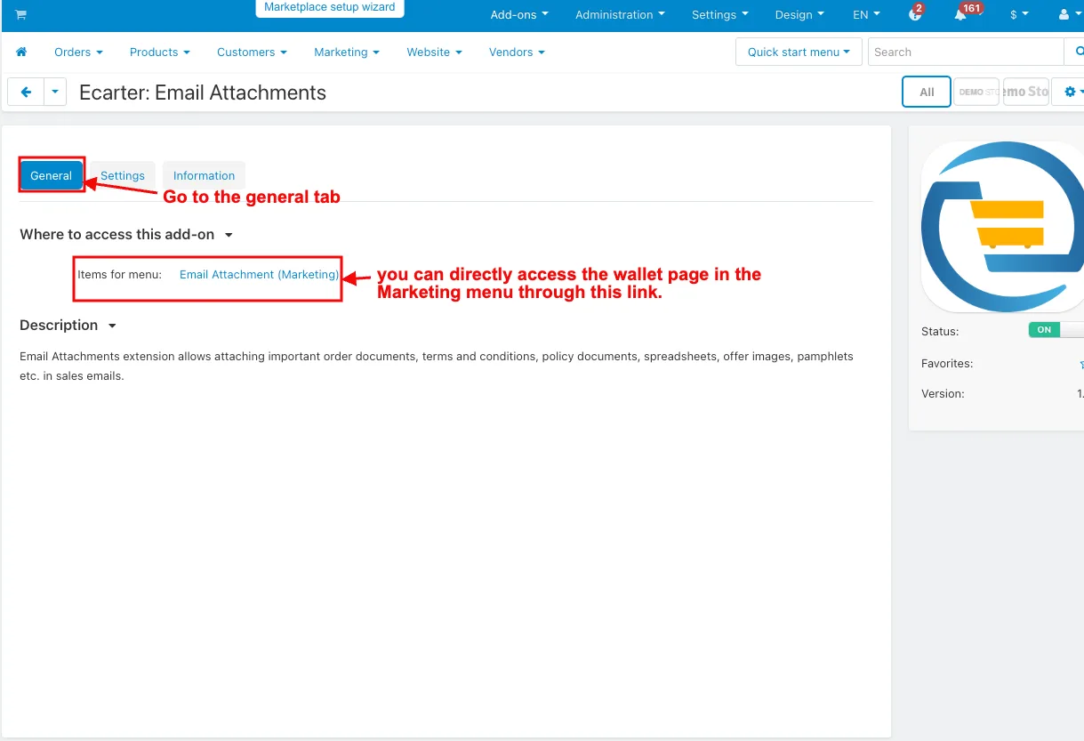 access the wallet page in the marketing menu through this link