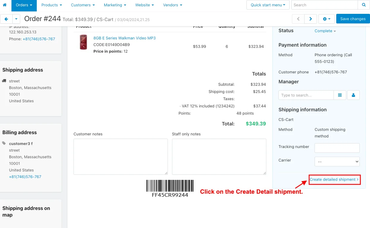 create detail shipment