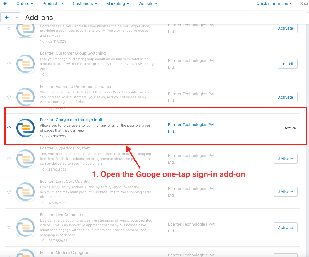 settings page