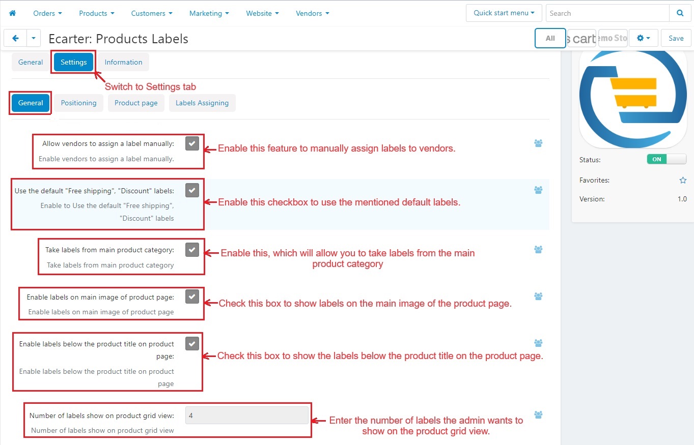 Addon main settings page one