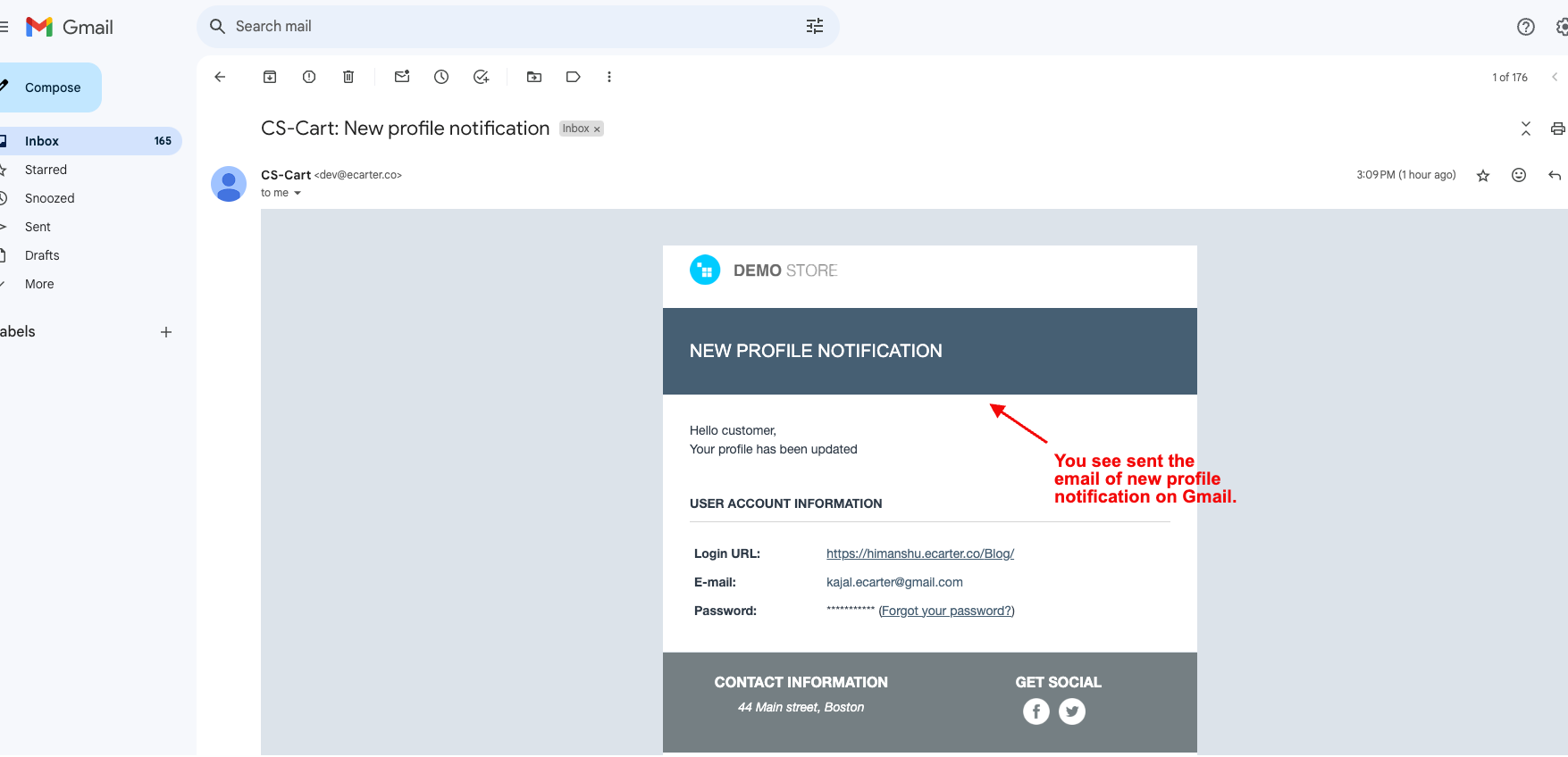 sent email of the new profile notification on Gmail