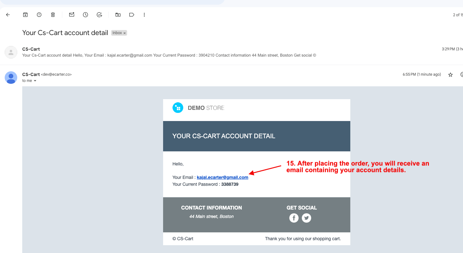 receive an email containing account details