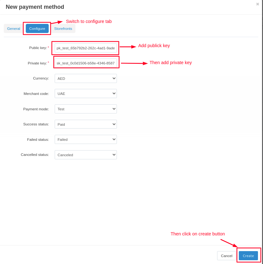 New payment method with configure tab settings