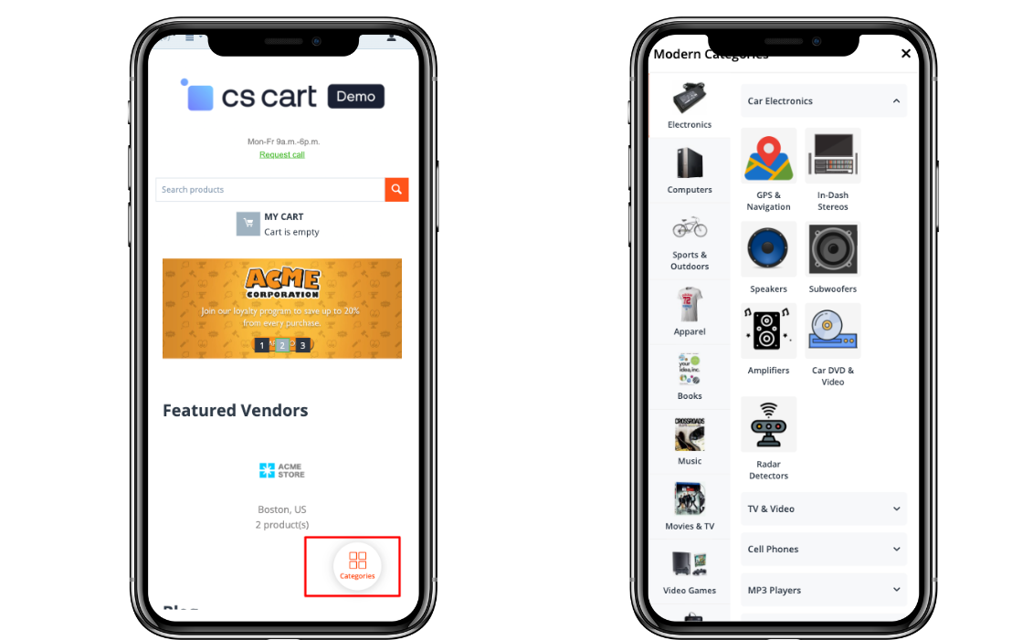 modern category products in mobile view