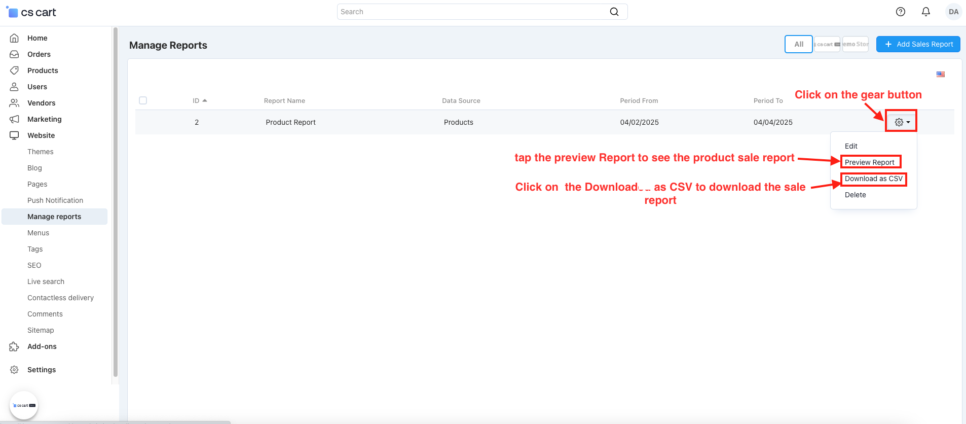 Sales Report and Manage export — image 9